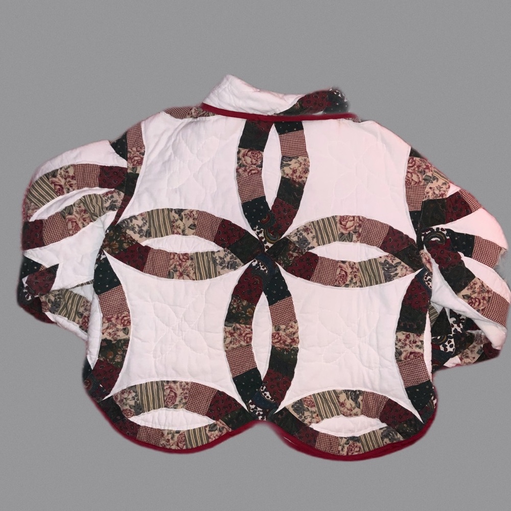handmade‎ quilt coat vintage quilted jacket L wedding ring red green pockets